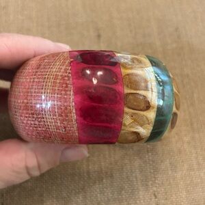 Artisan Wood Resin  Bangle Bracelet Boho Tribal Mixed Materials